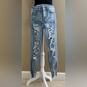 American Eagle Outfitters Ripped Light Blue Skinny Next Level Stretch Jeans